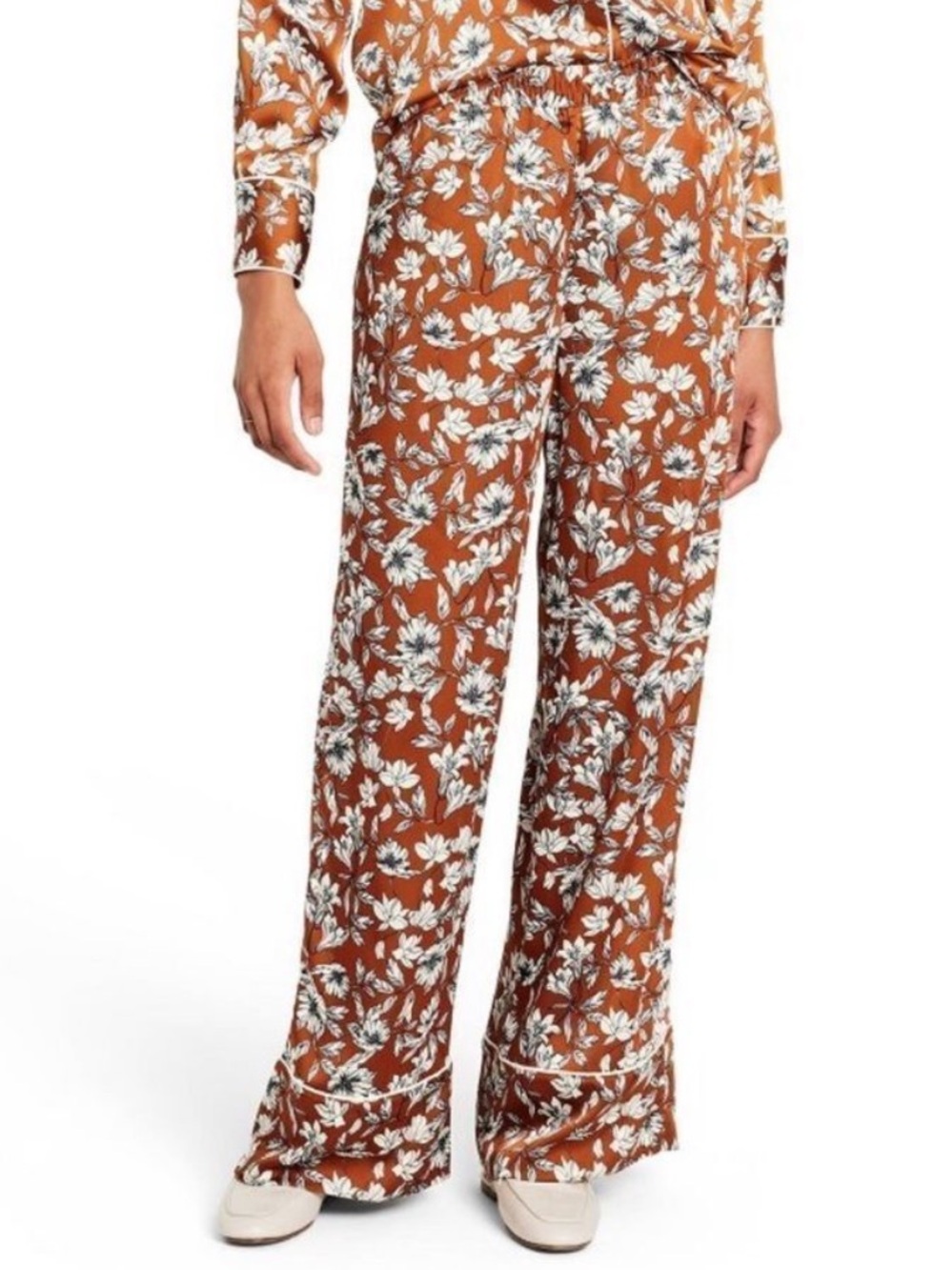 La Ligne Target Floral Wide Leg Trousers Womens Size Small Brown White Pants